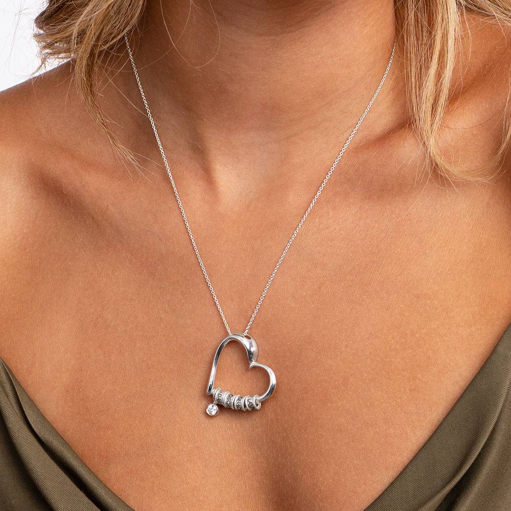 Charming Heart Necklace with Engraved Beads & 0.10CT Diamond in Silver - Image 3