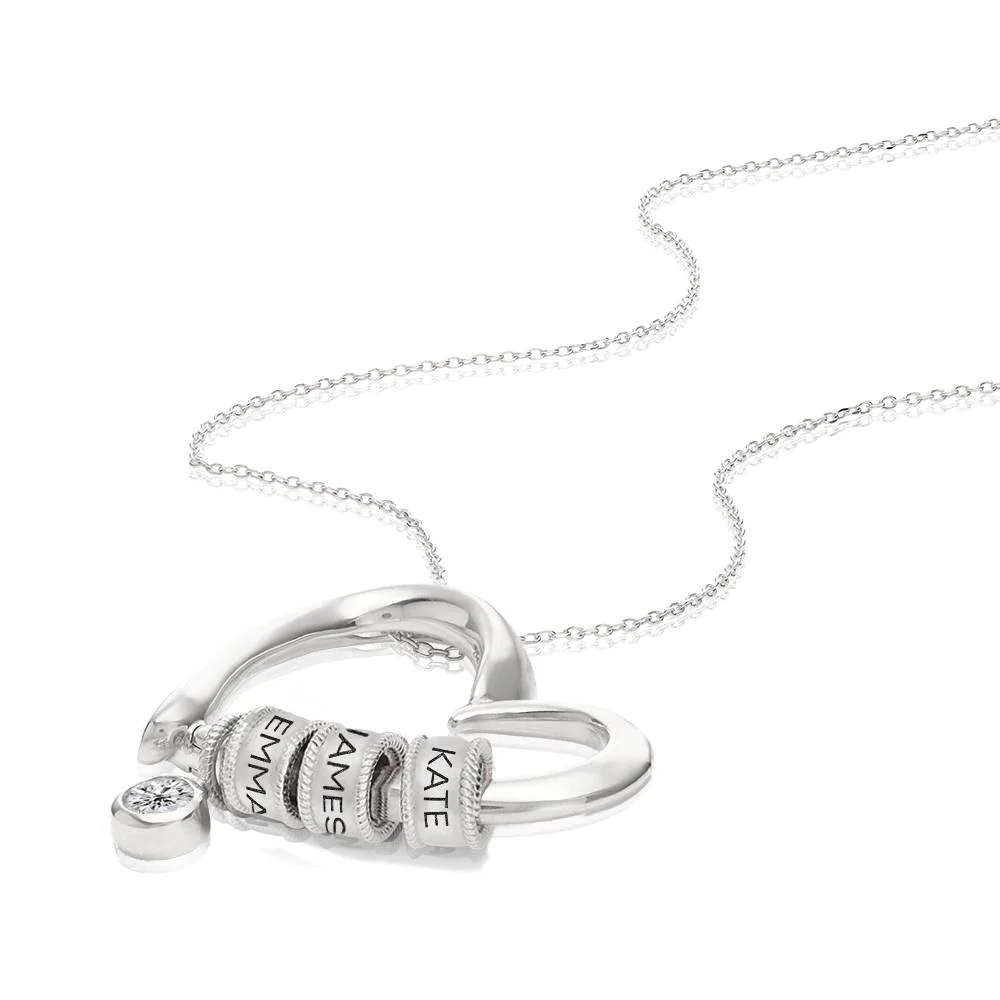 Charming Heart Necklace with Engraved Beads & 0.10CT Diamond in Silver - Image 4
