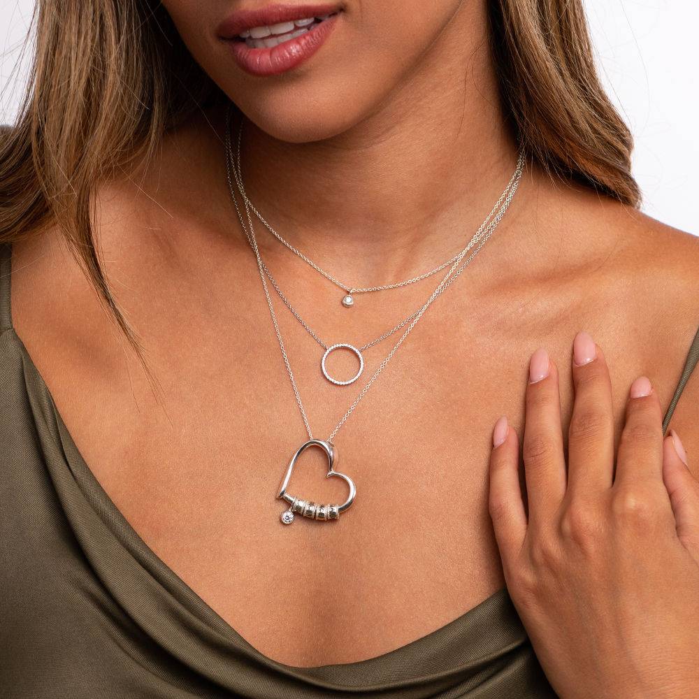 Charming Heart Necklace with Engraved Beads & 0.10CT Diamond in Silver - Image 5