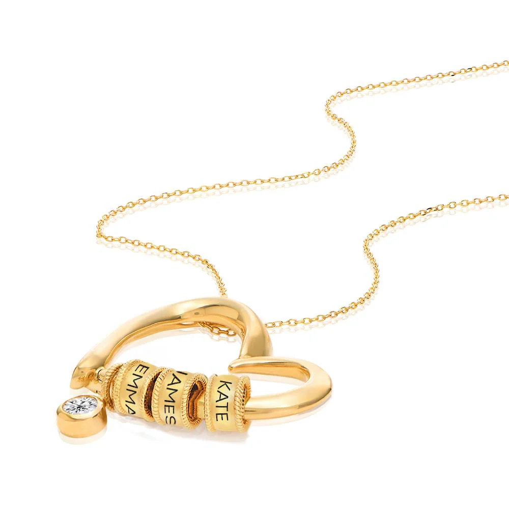 Charming Heart Necklace with Engraved Beads & 0.10CT Diamond in Gold Plating - Image 4
