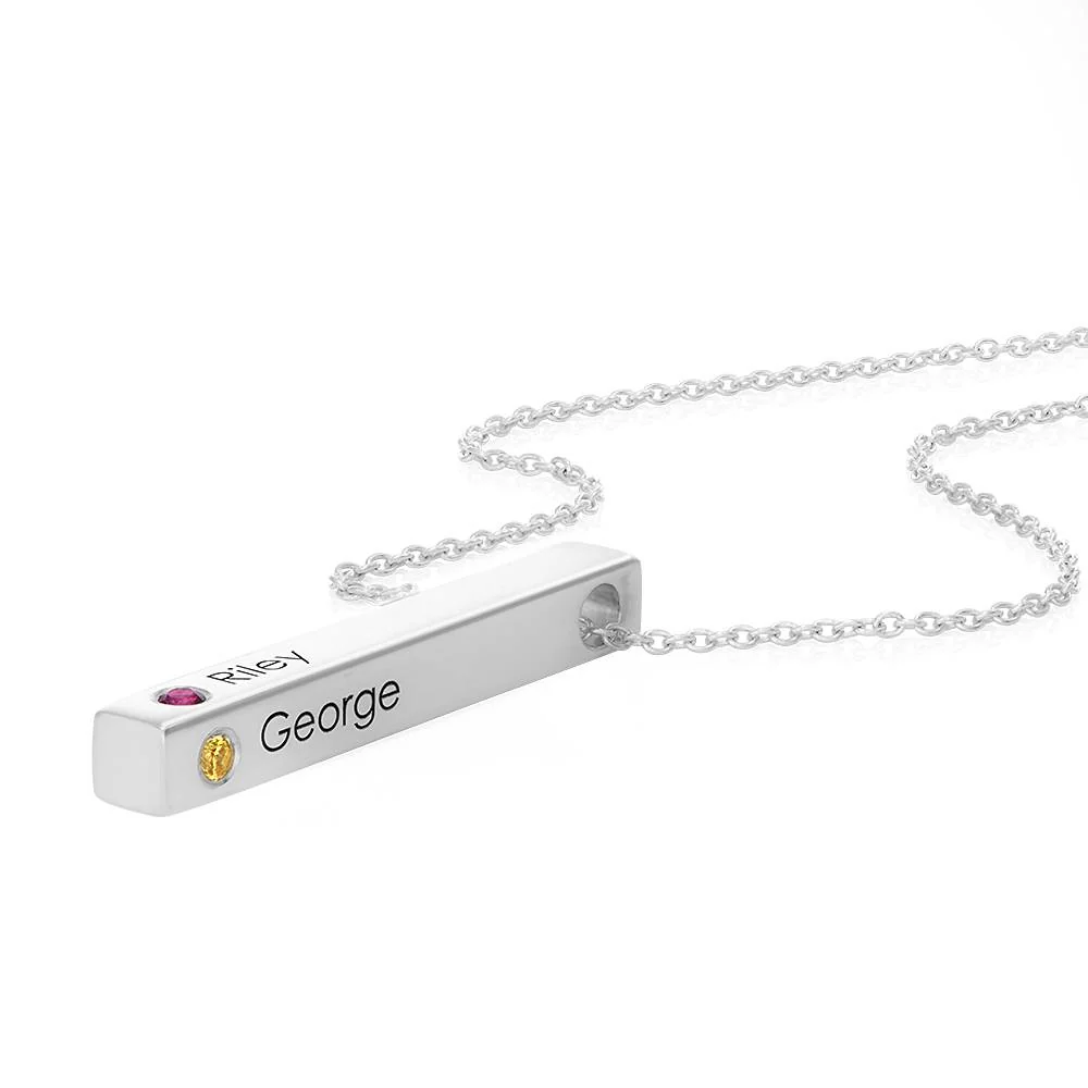 Totem 3D Bar Necklace with Birthstones in Silver - Image 3