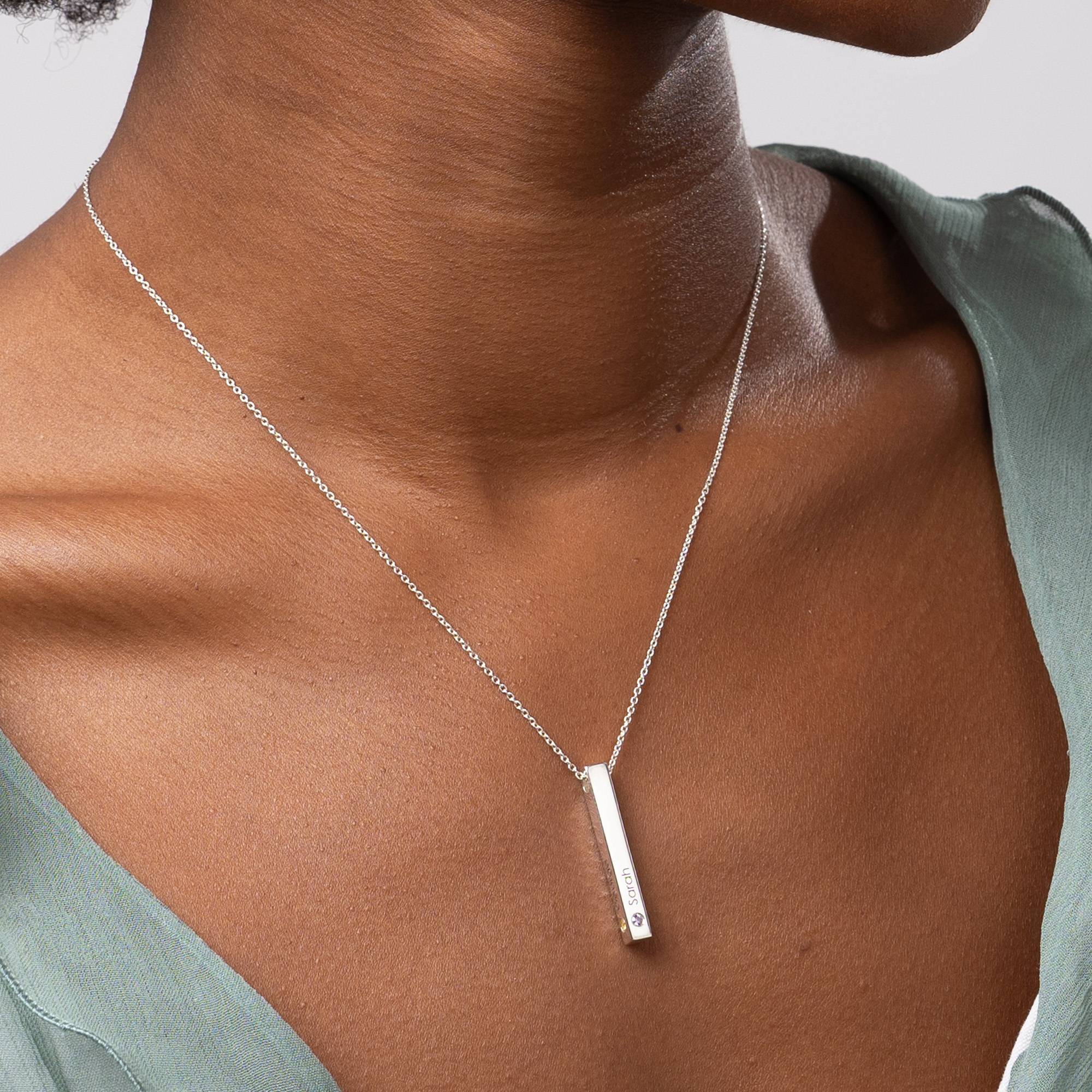 Totem 3D Bar Necklace with Birthstones in Silver - Image 5
