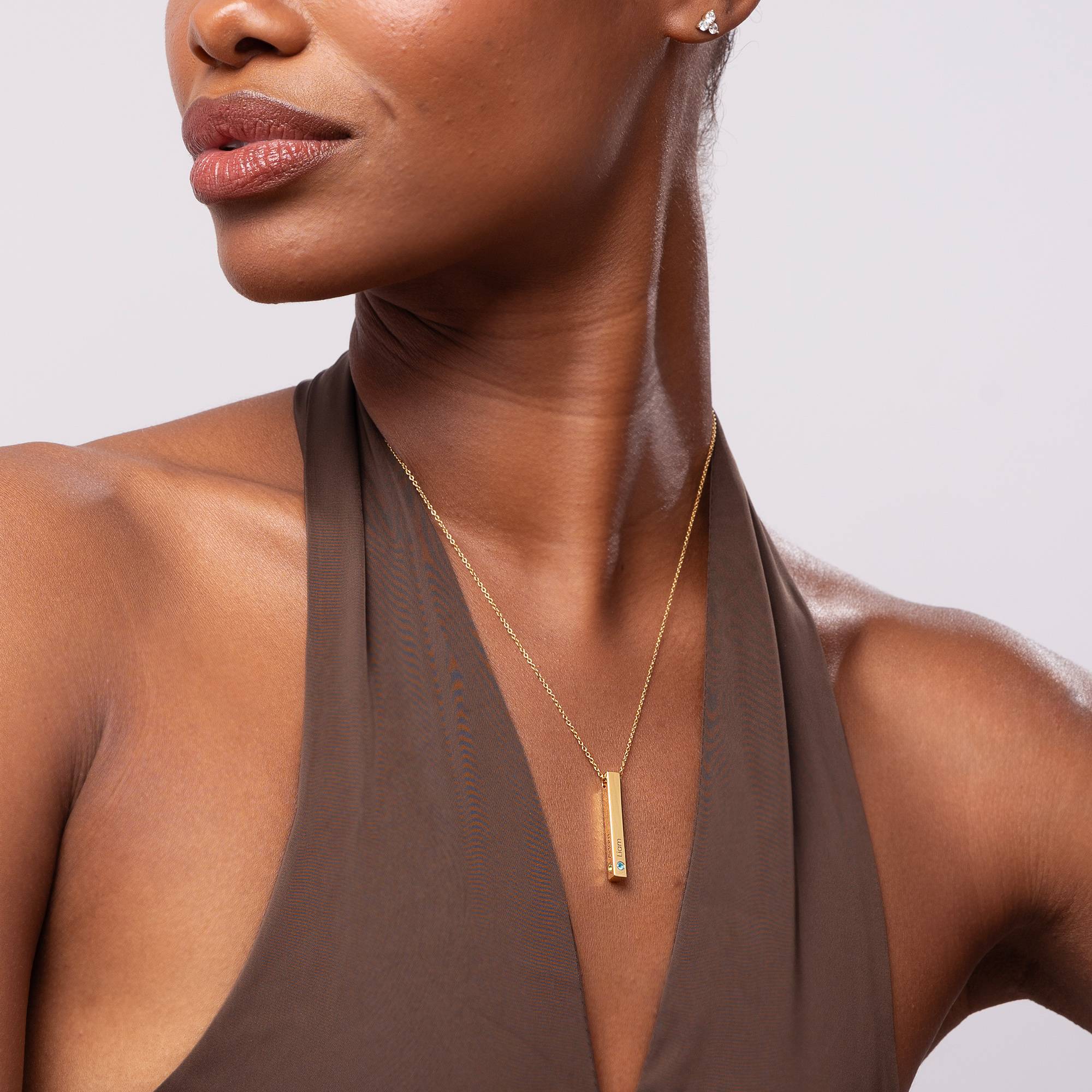 Totem 3D Bar Necklace with Birthstones in Gold Plating - Image 5