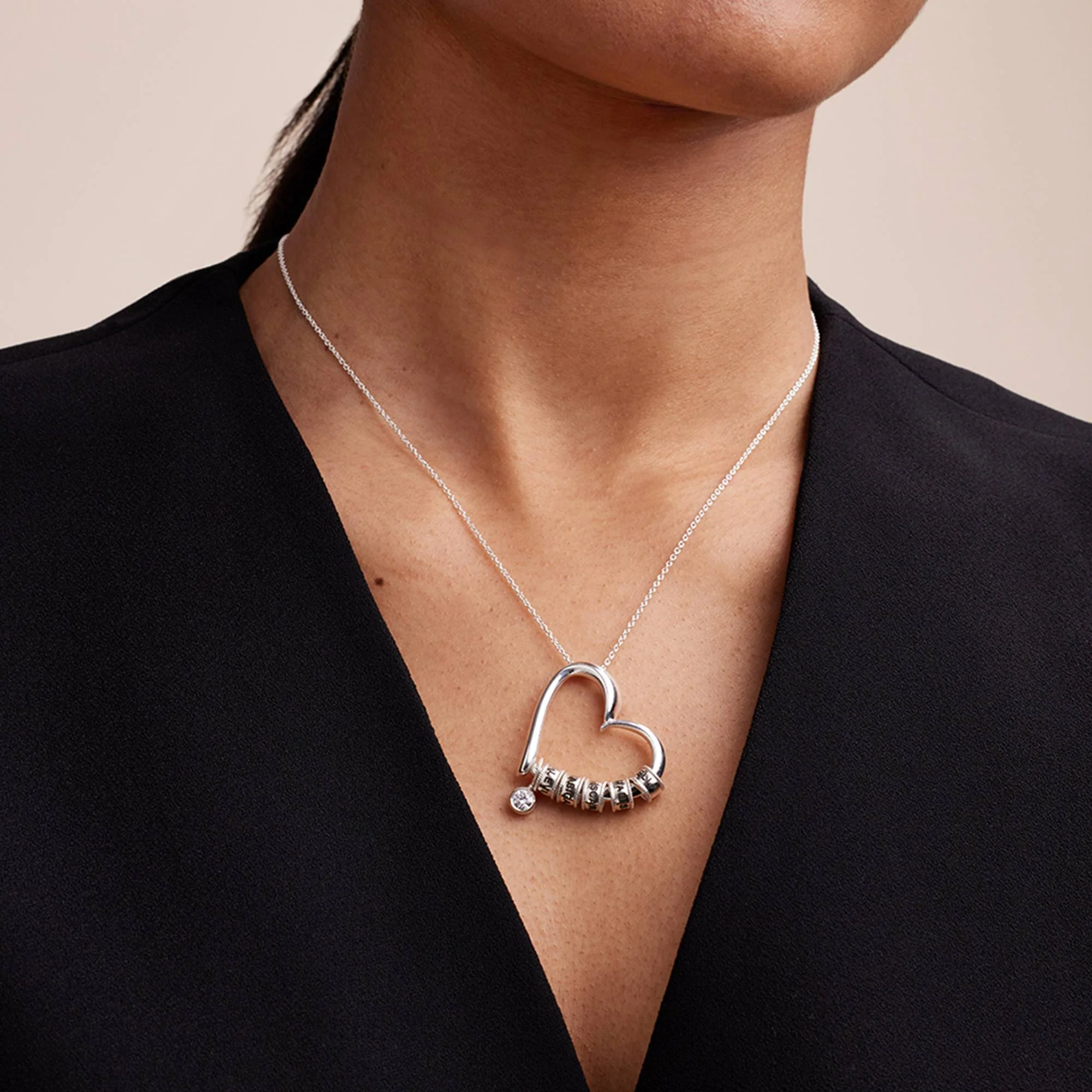 Charming Heart Necklace with Engraved Beads & 0.25CT Diamond in Silver - Image 3