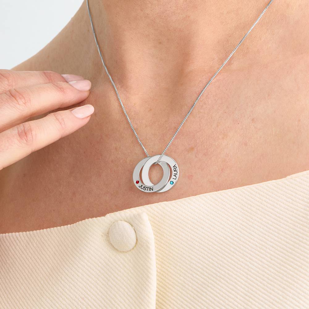 Russian Ring Necklace with 2 Rings and Birthstones in Silver - Image 3