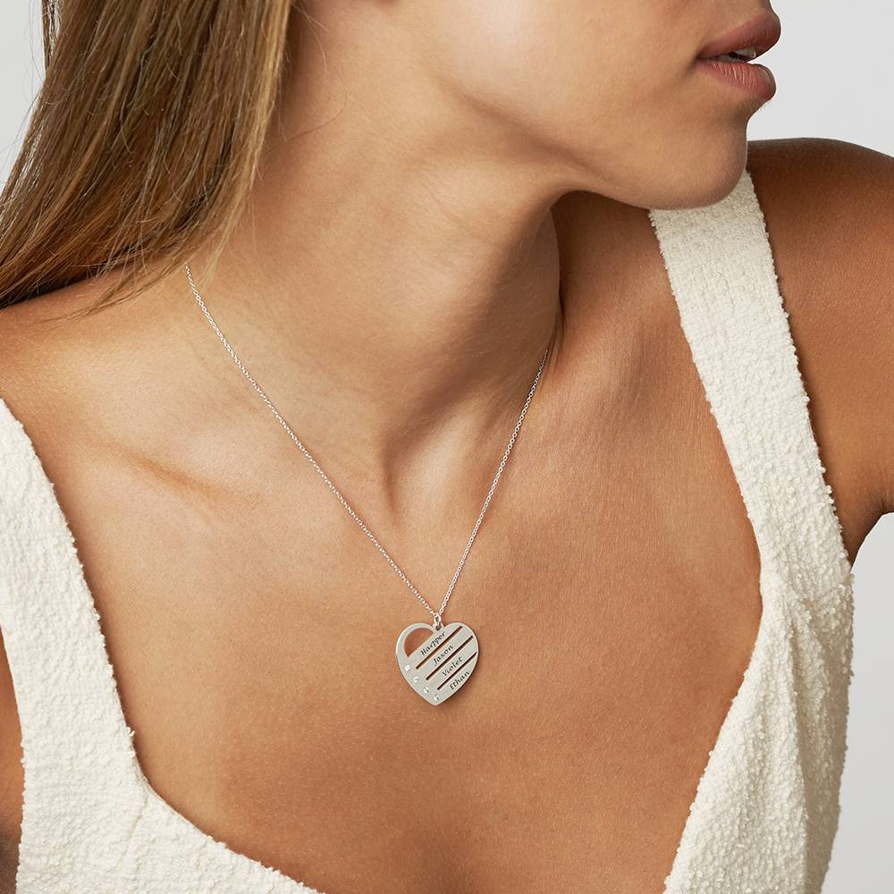 Terry Diamond Heart Necklace with Engraved Names in Silver - Image 2