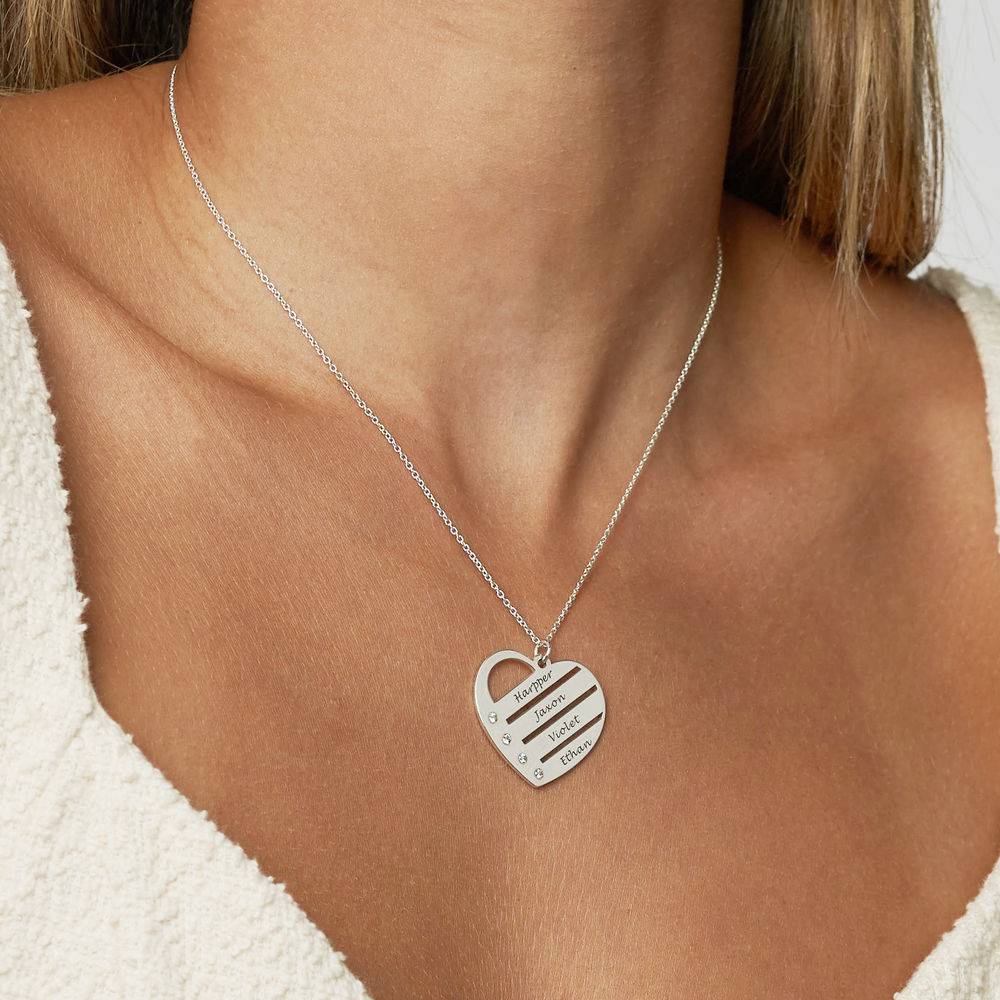 Terry Diamond Heart Necklace with Engraved Names in Silver - Image 3
