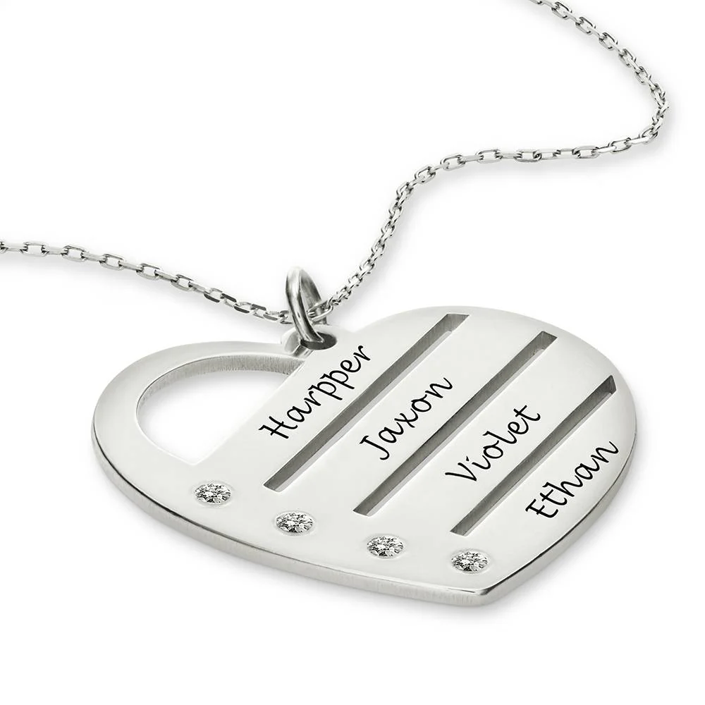 Terry Diamond Heart Necklace with Engraved Names in Silver - Image 4