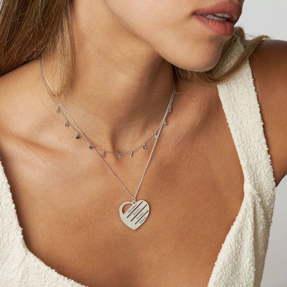 Terry Diamond Heart Necklace with Engraved Names in Silver - Image 5