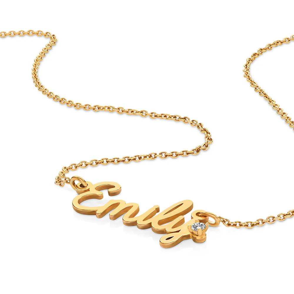 Personalized Cursive Name Necklace with Diamond in Gold Plating - Image 3