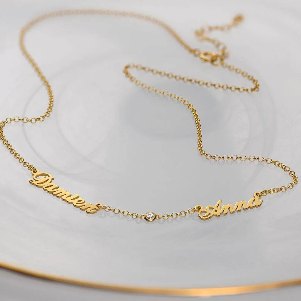 Heritage Multiple Name Necklace with Diamonds in Gold Plating - Image 3