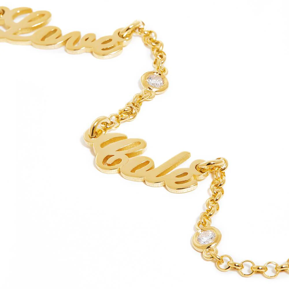 Heritage Multiple Name Necklace with Diamonds in Gold Plating - Image 4