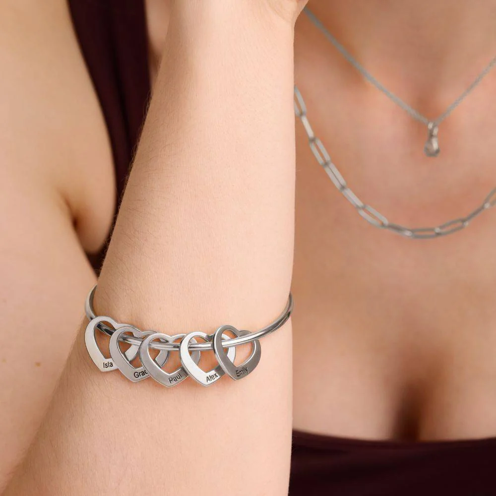 Chelsea Bangle with Heart Pendants in Silver - Image 4