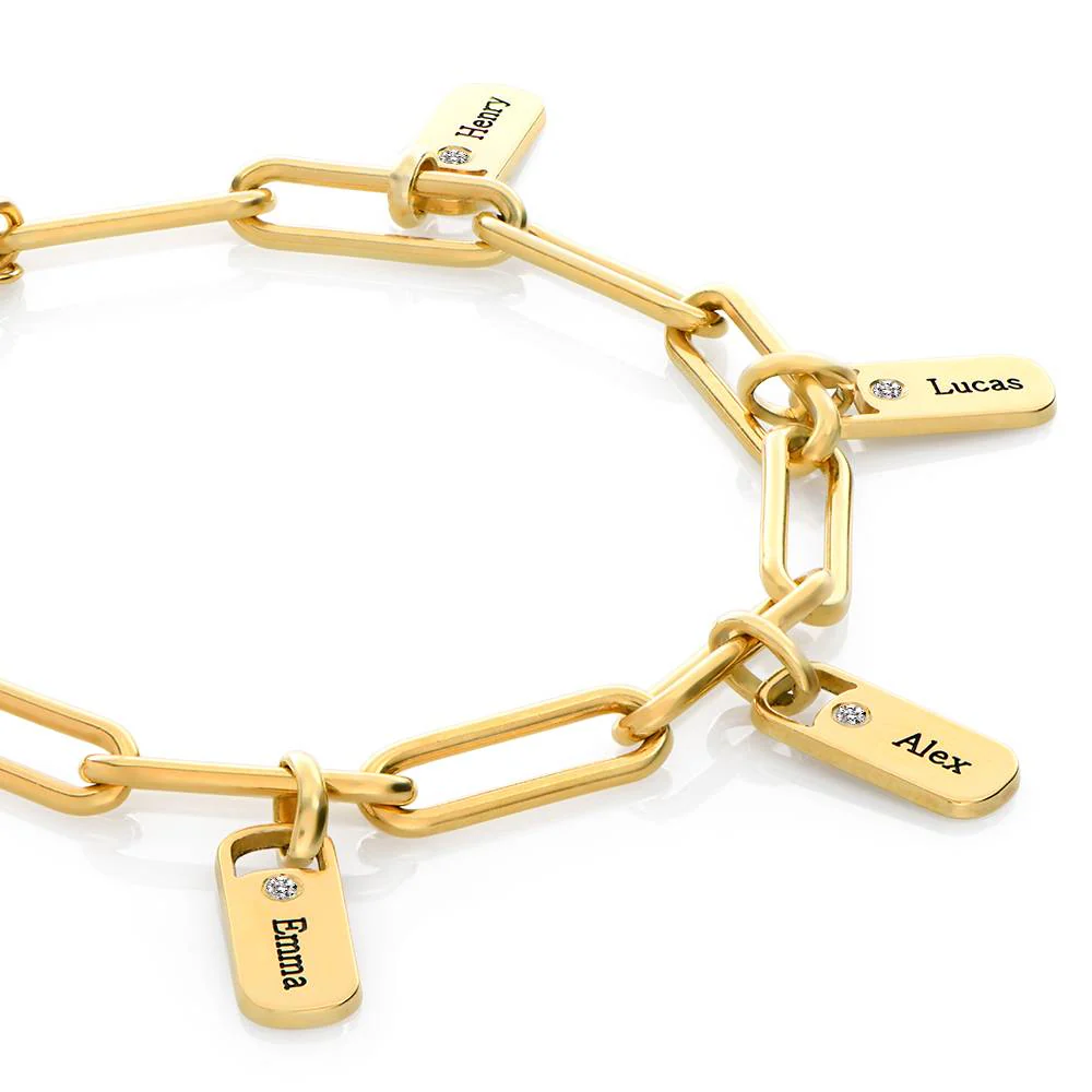 Rory Chain Link Bracelet with Diamond Custom Charms in Gold Plating - Image 3