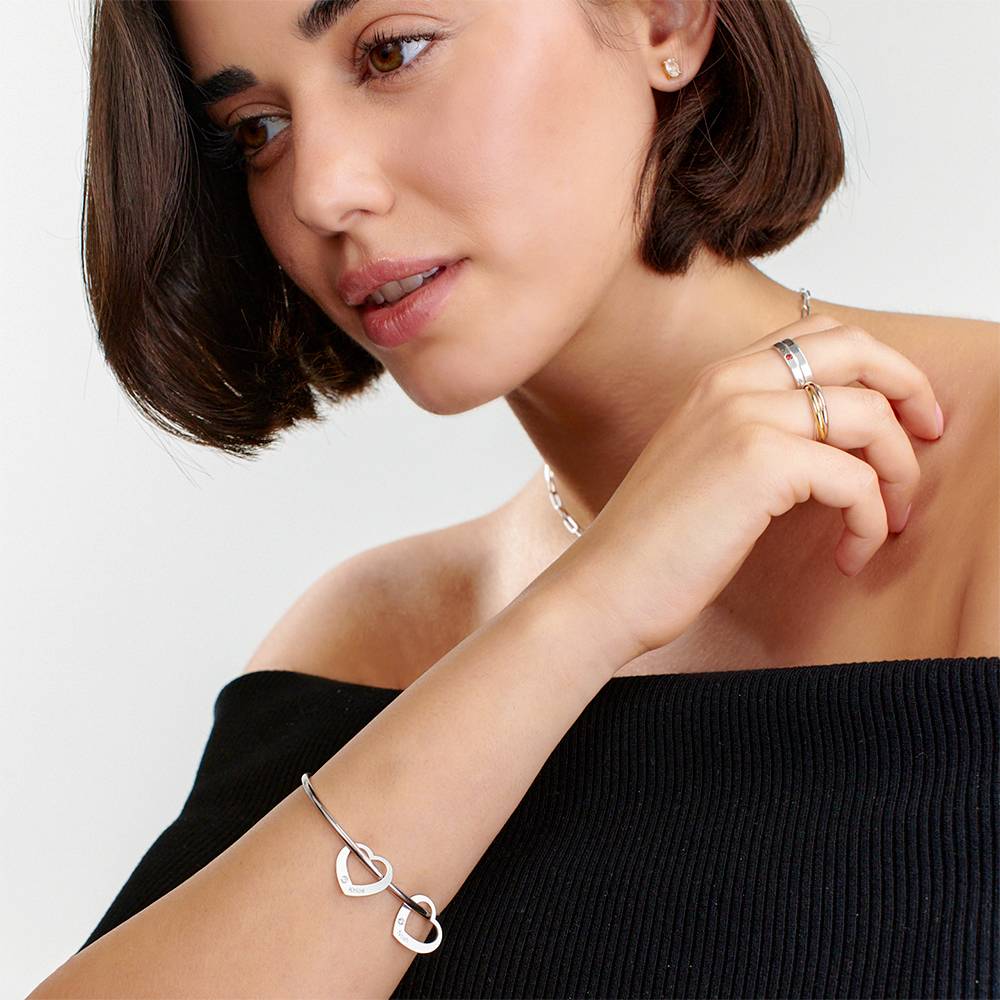 Chelsea Bangle with Diamond Heart Pendants in Silver - Image 2