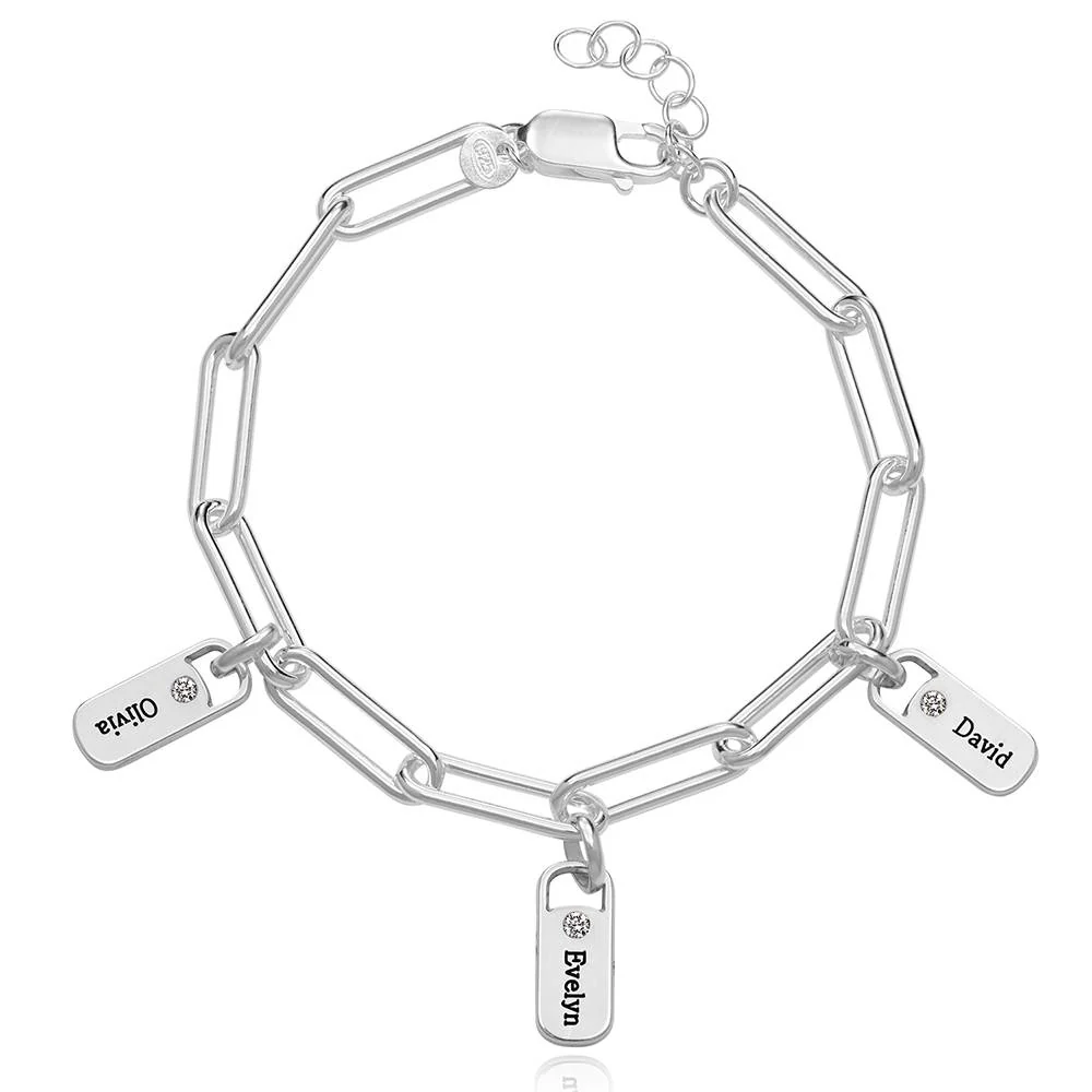 Rory Chain Link Bracelet with Diamond Custom Charms in Silver