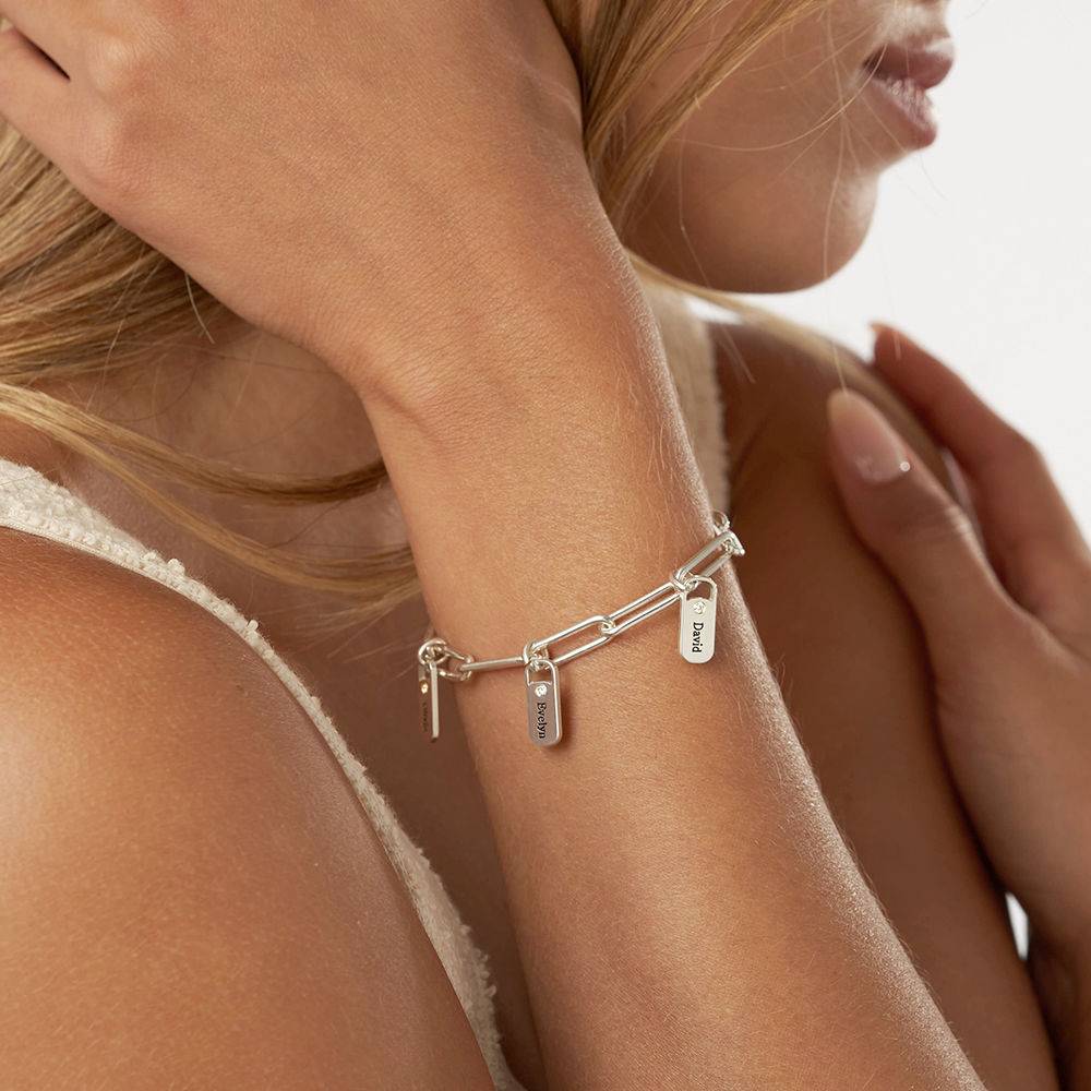 Rory Chain Link Bracelet with Diamond Custom Charms in Silver - Image 2