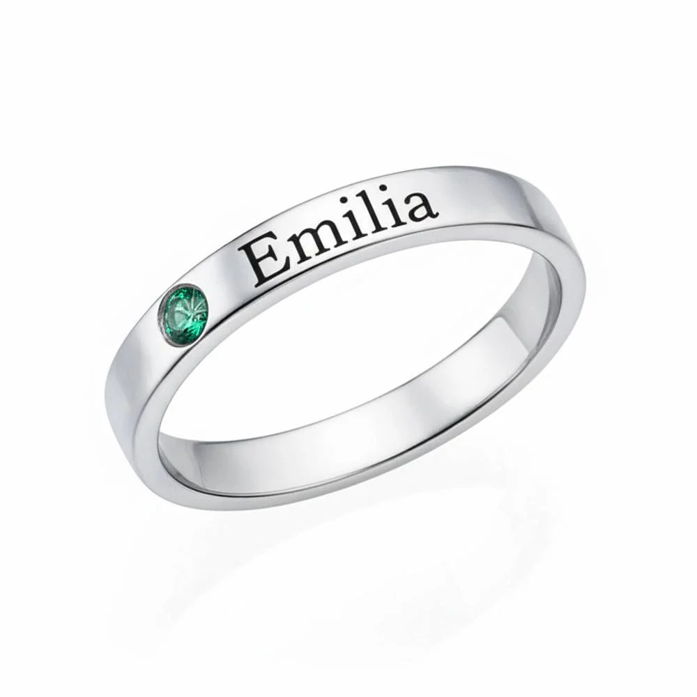 Stackable Birthstone Name Ring in Silver