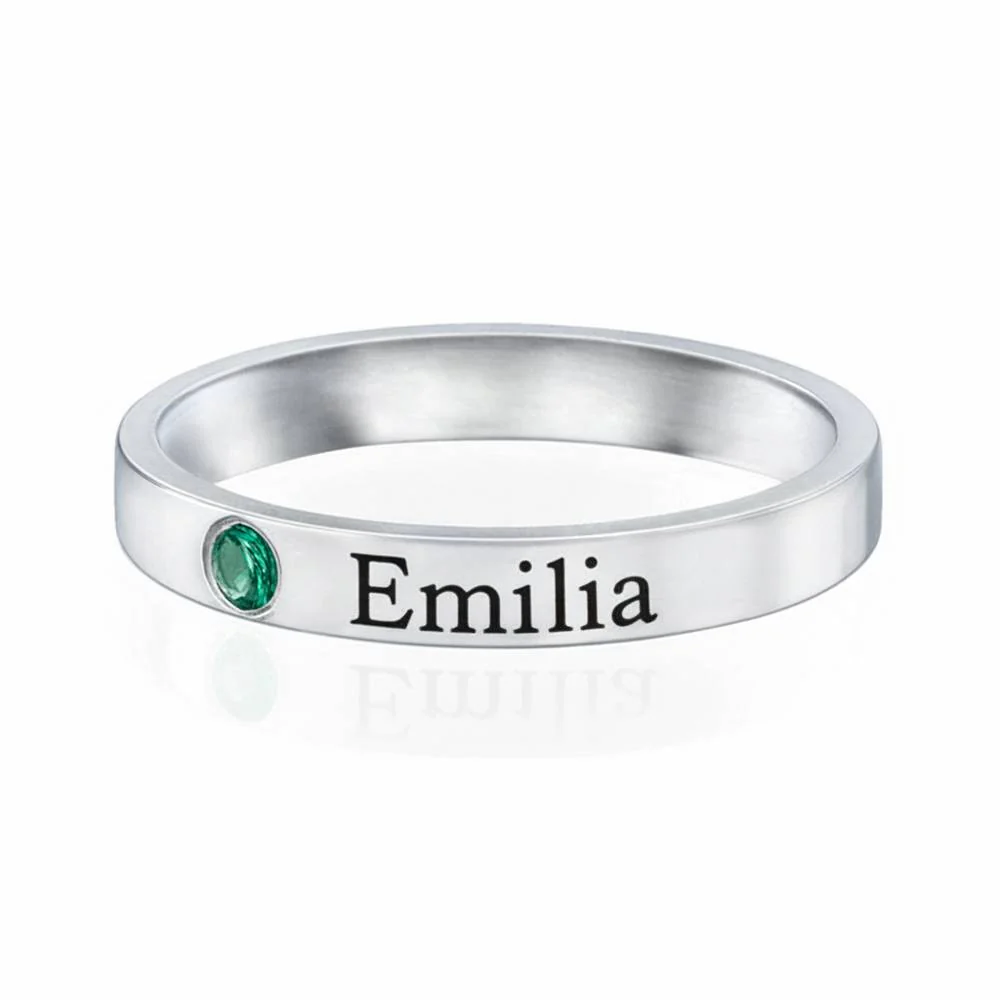 Stackable Birthstone Name Ring in Silver - Image 3