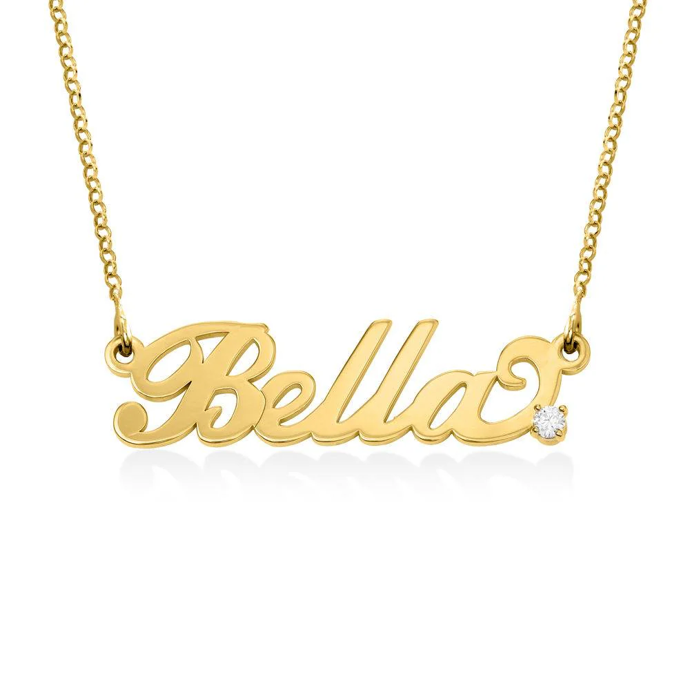 Small Carrie Name Necklace with Diamond in Gold Plating
