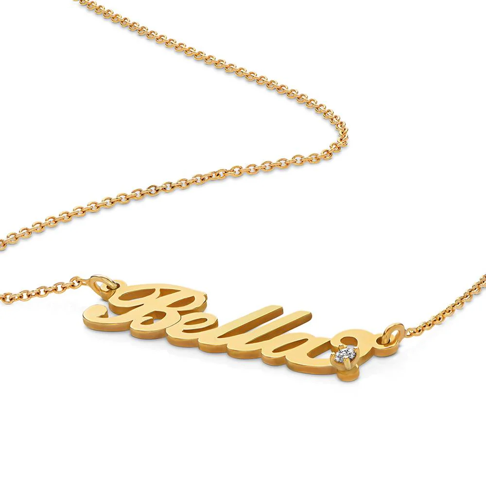 Small Carrie Name Necklace with Diamond in Gold Plating - Image 2