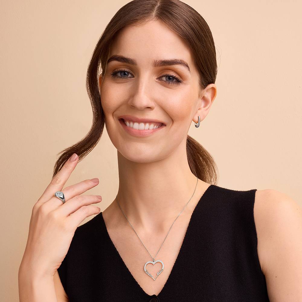 Contour Heart Pendant Necklace with Two Names in Silver - Image 2