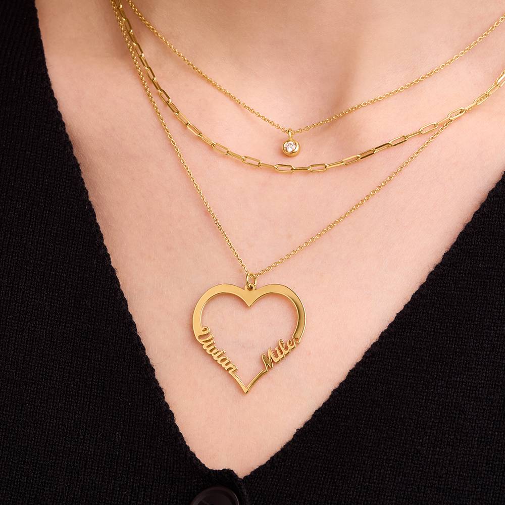 Contour Heart Pendant Necklace with Two Names in Gold Plating - Image 4