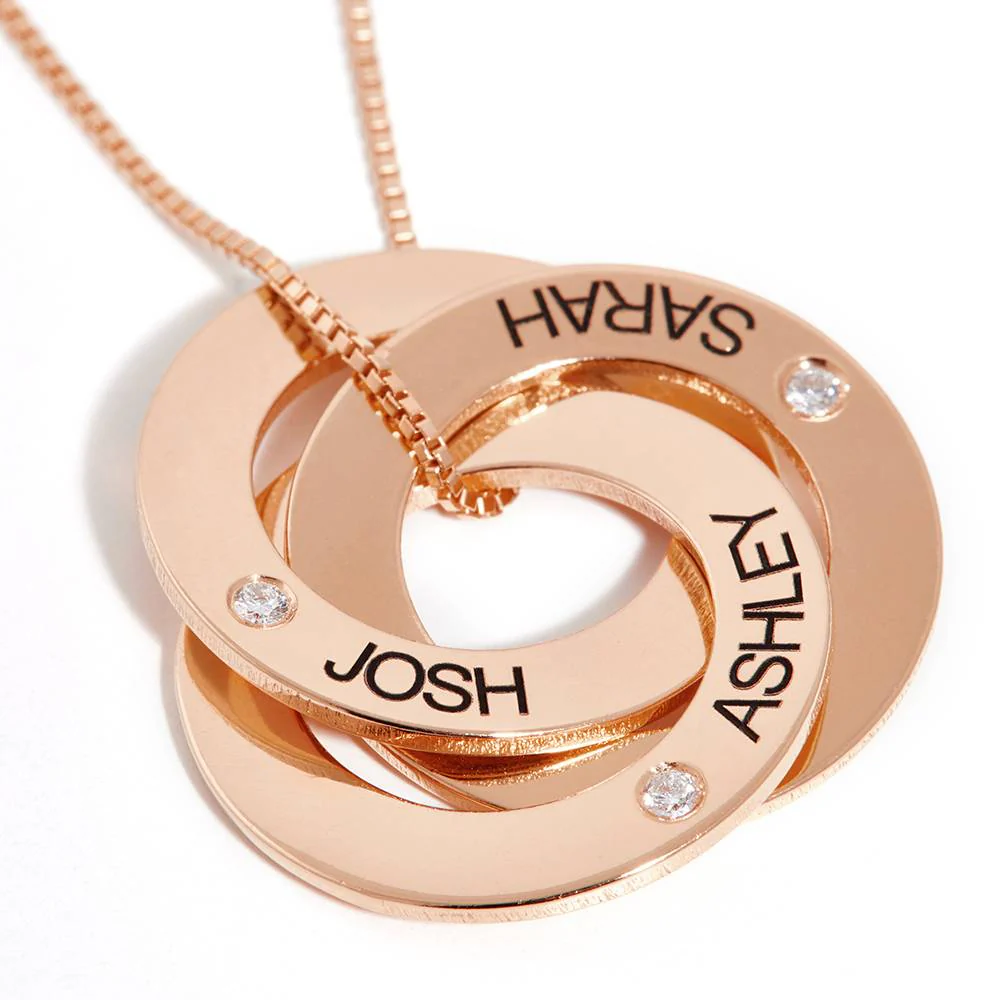 Russian Ring Necklace with Diamonds in Rose Gold Plating - Image 4