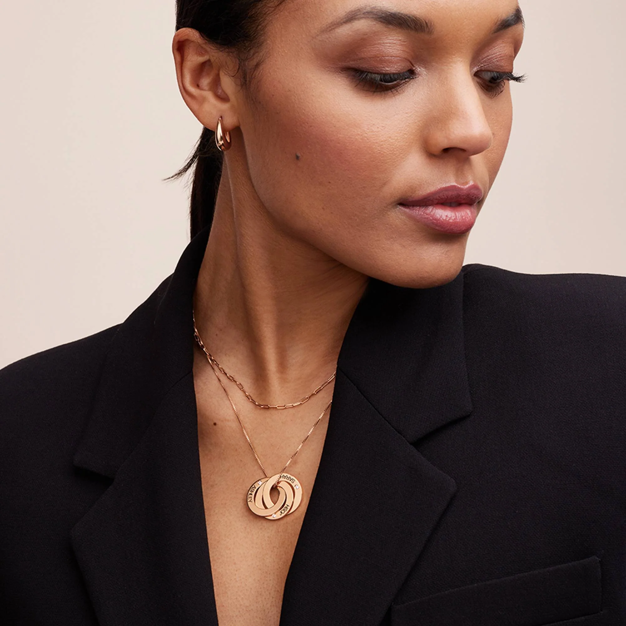 Russian Ring Necklace with Diamonds in Rose Gold Plating - Image 5