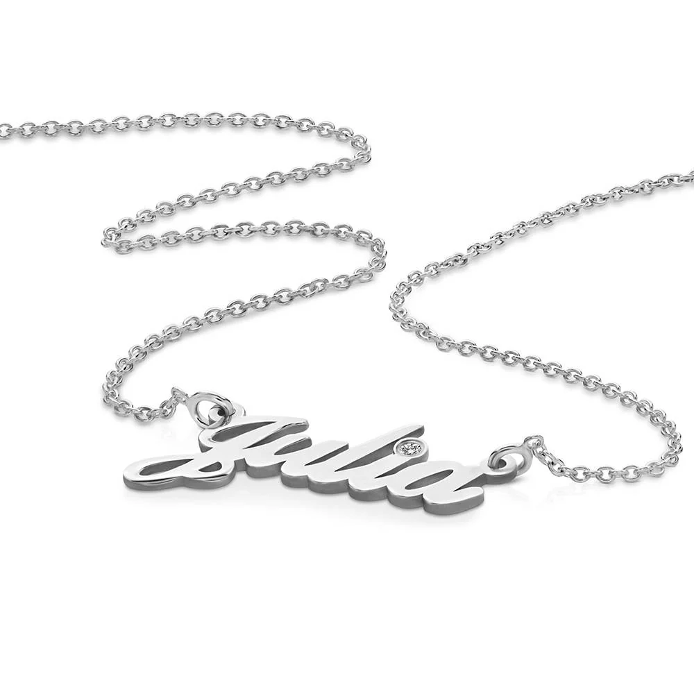 Hollywood Small Name Necklace with 0.02CT Diamond in Silver - Image 3