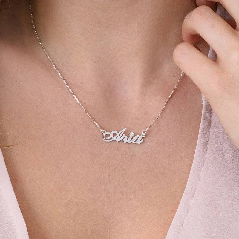 Hollywood Small Name Necklace with 0.02CT Diamond in Silver - Image 4