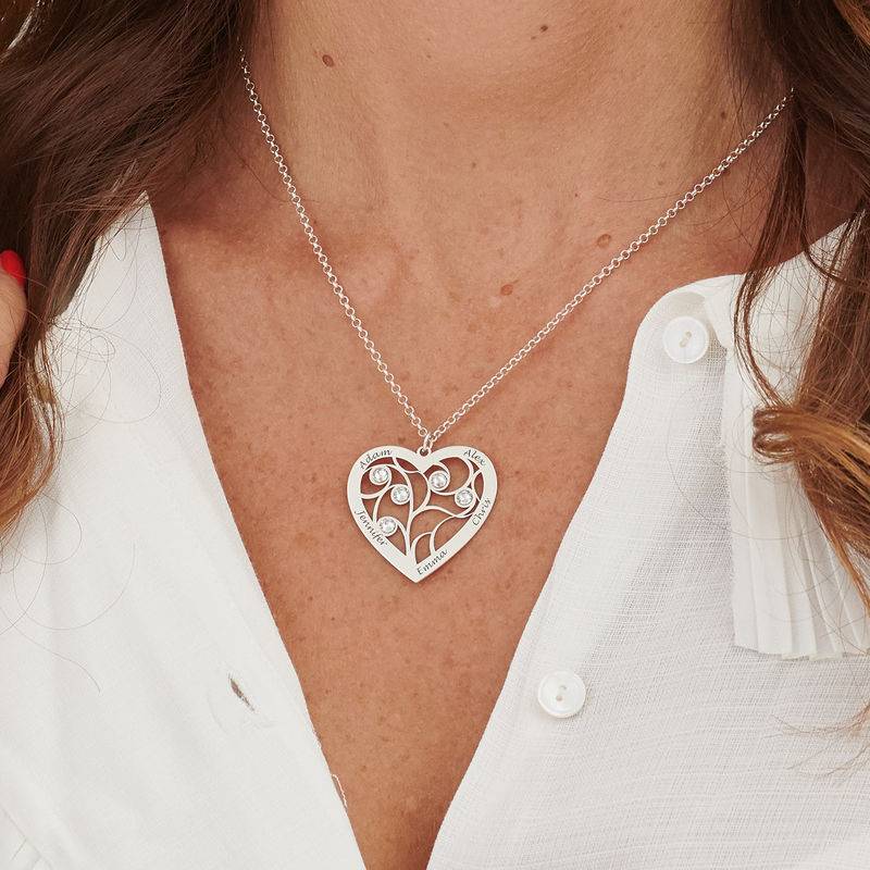 Heart Family Tree Necklace with Diamonds in Silver - Image 4