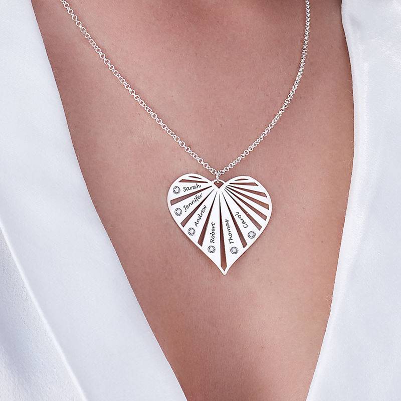 Family Heart Necklace with Diamonds in Silver - Image 5