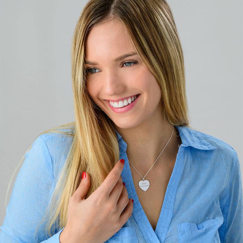 Engraved Heart Pendant Necklace in Silver - Image 3
