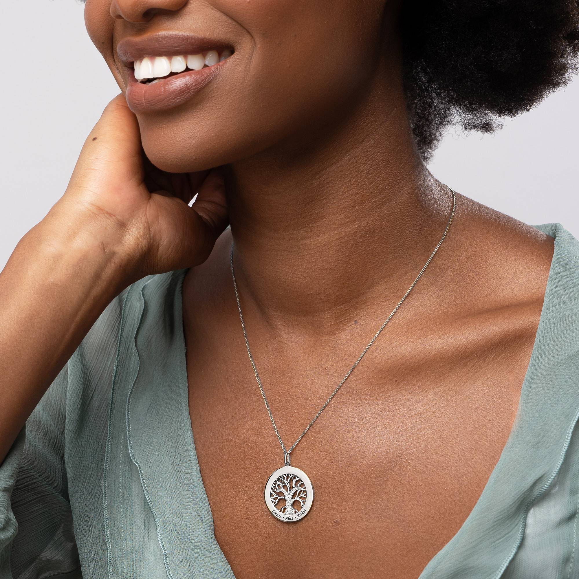 Family Tree Circle Necklace with Diamonds in Silver - Image 6