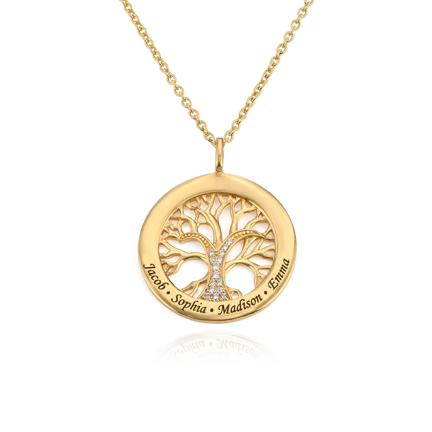 Family Tree Circle Necklace with Diamonds in Gold Plating