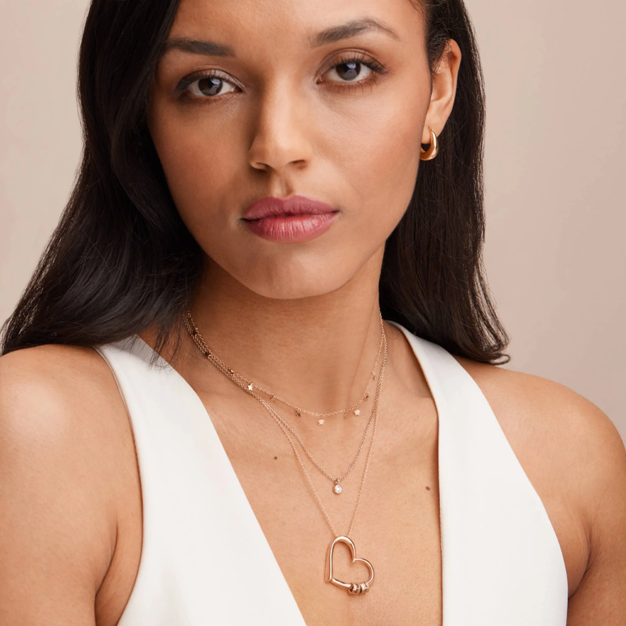 Charming Heart Necklace with Engraved Beads in Rose Gold Plating - Image 5