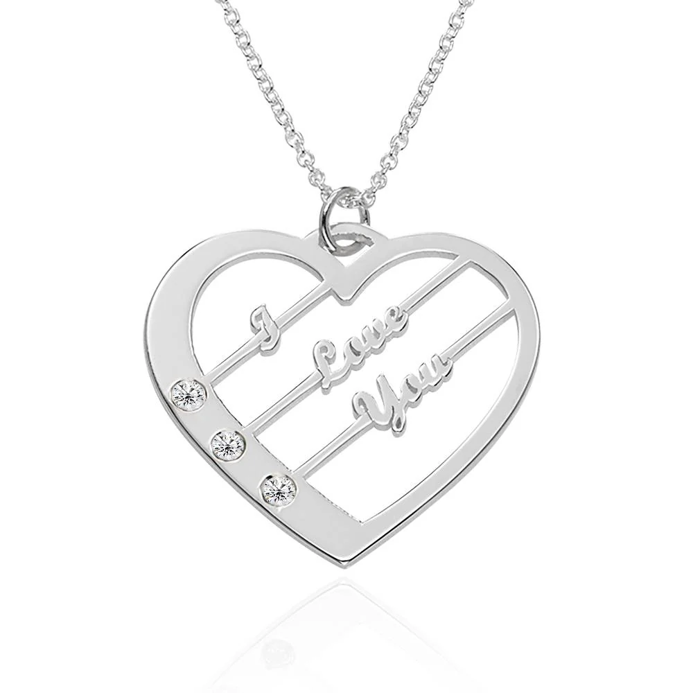 Ella Diamond Heart Necklace with Names in Silver - Image 4