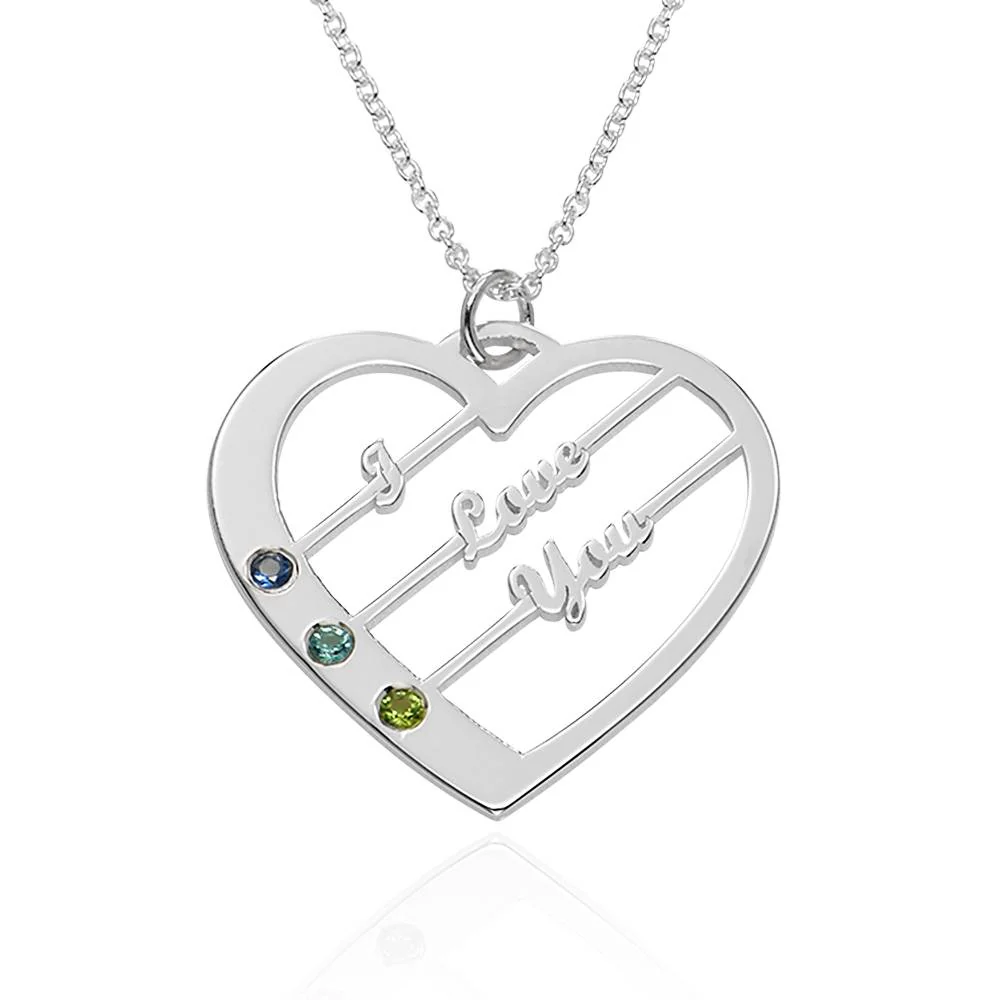 Ella Birthstone Heart Necklace with Names in Silver - Image 4