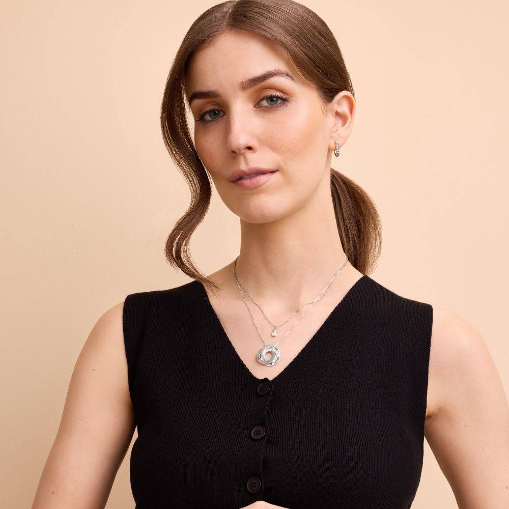 Russian Ring Necklace with Birthstones in 10K Solid White Gold - Image 2