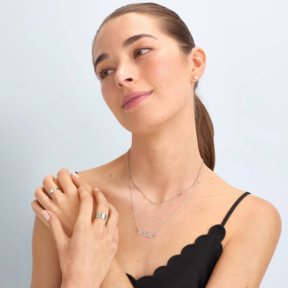 Personalized Arabic Name Necklace with Diamond on the Chain in Silver - Image 5