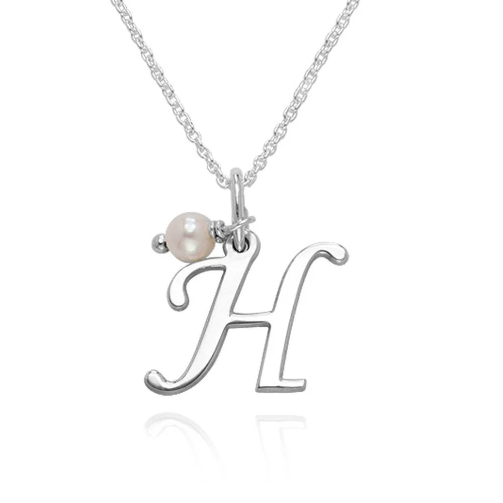 Initial Necklace with Birthstone in Silver