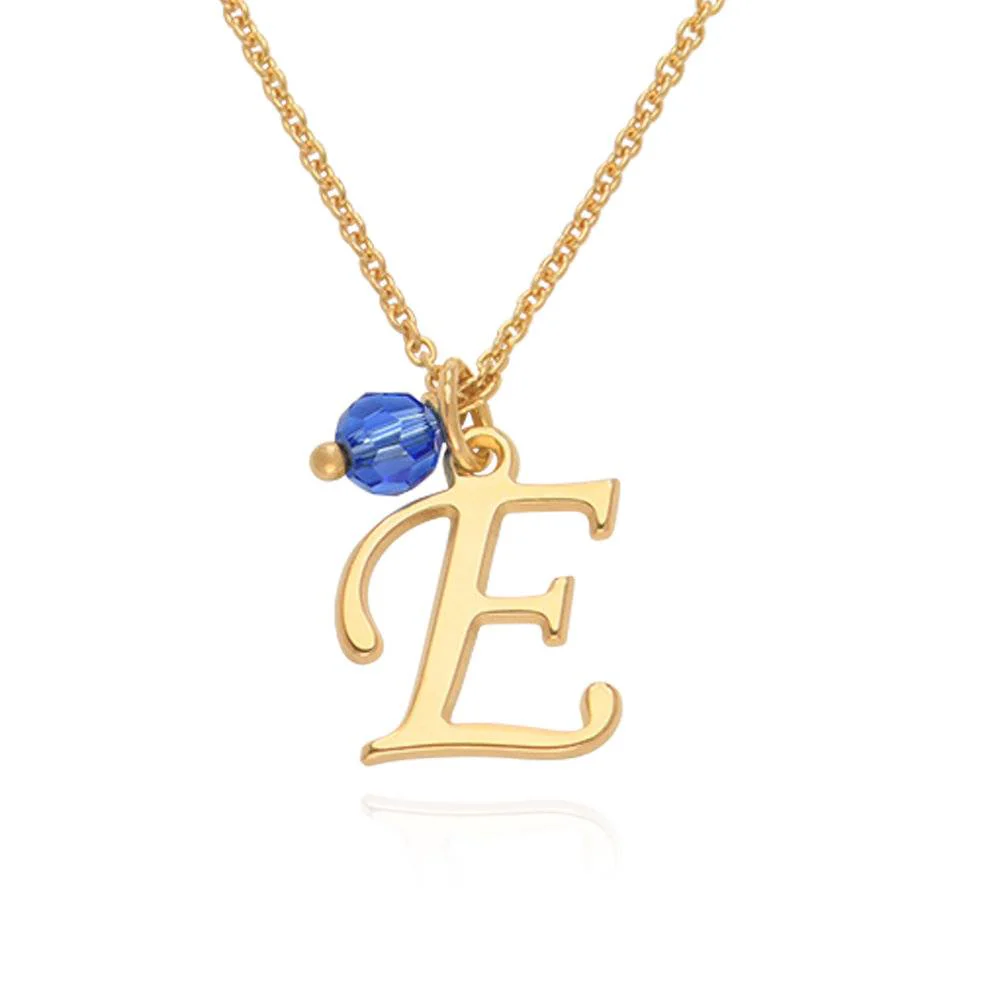 Initial Necklace with Birthstone in Gold Plating