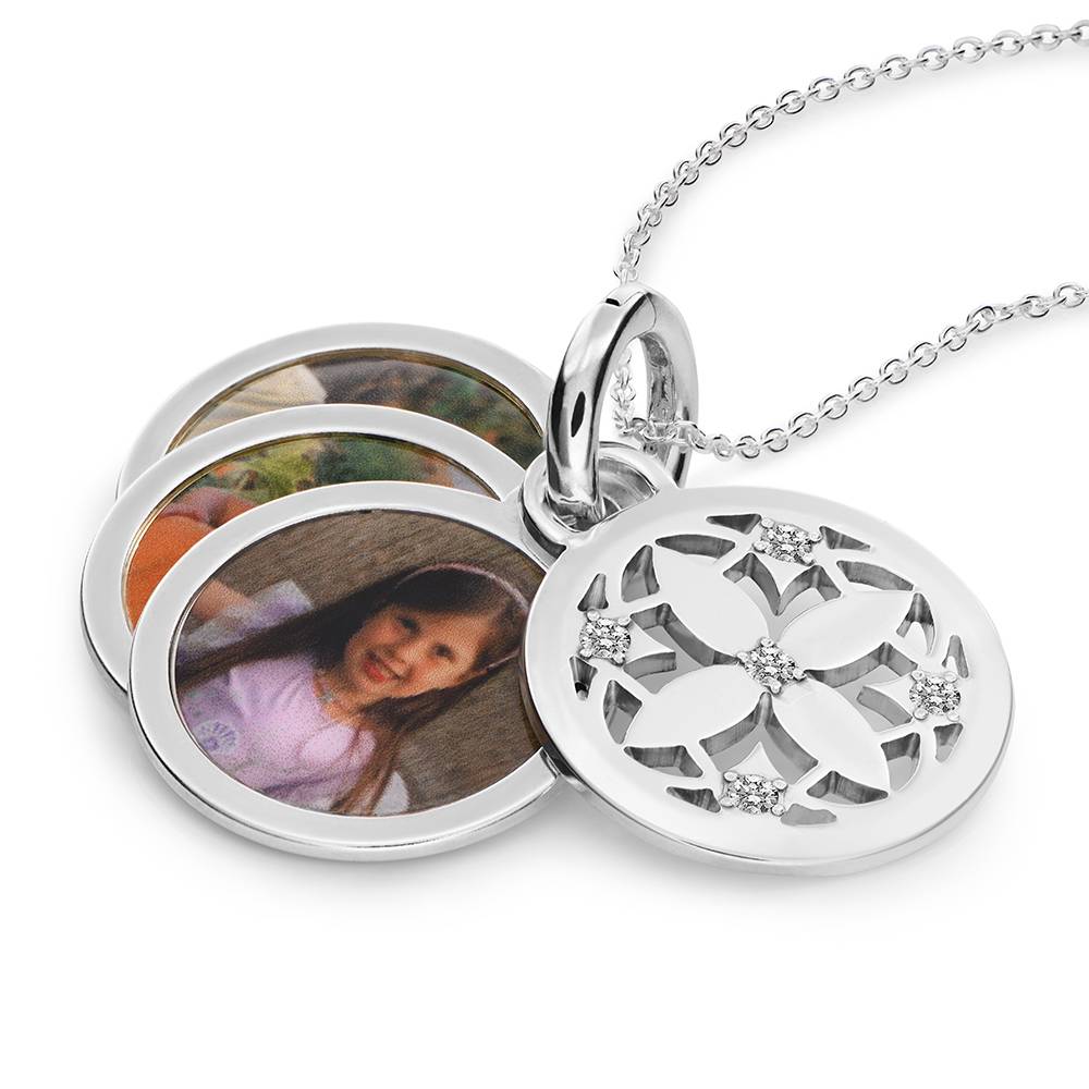Floret Photo Pendant Necklace with 0.15CT Diamonds in Silver - Image 3