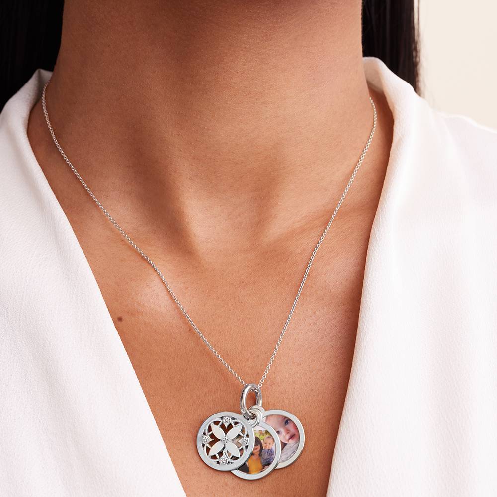 Floret Photo Pendant Necklace with 0.15CT Diamonds in Silver - Image 4
