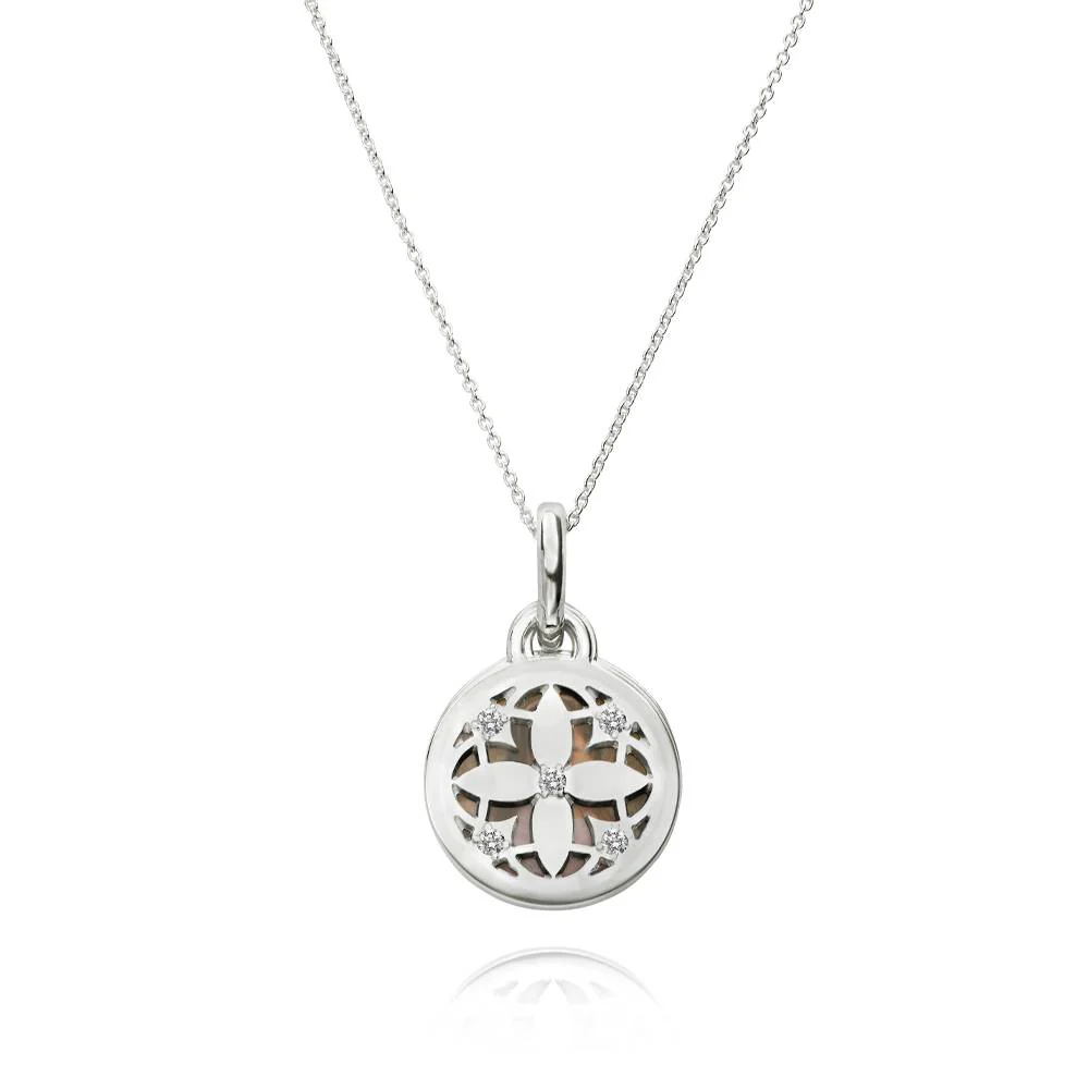Floret Photo Pendant Necklace with 0.15CT Diamonds in Silver - Image 5