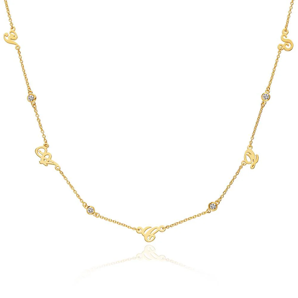 Heritage Multiple Initial Necklace with Diamonds in Gold Plating