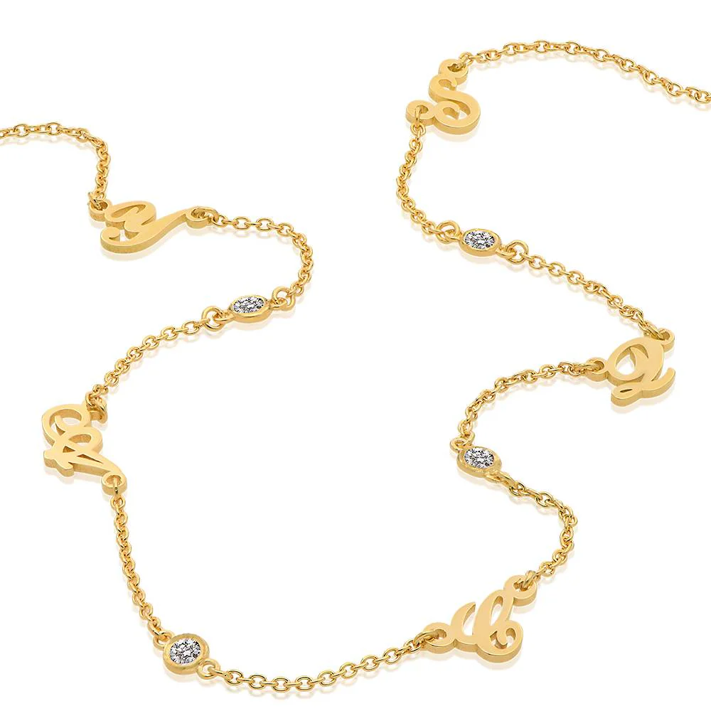 Heritage Multiple Initial Necklace with Diamonds in Gold Plating - Image 3