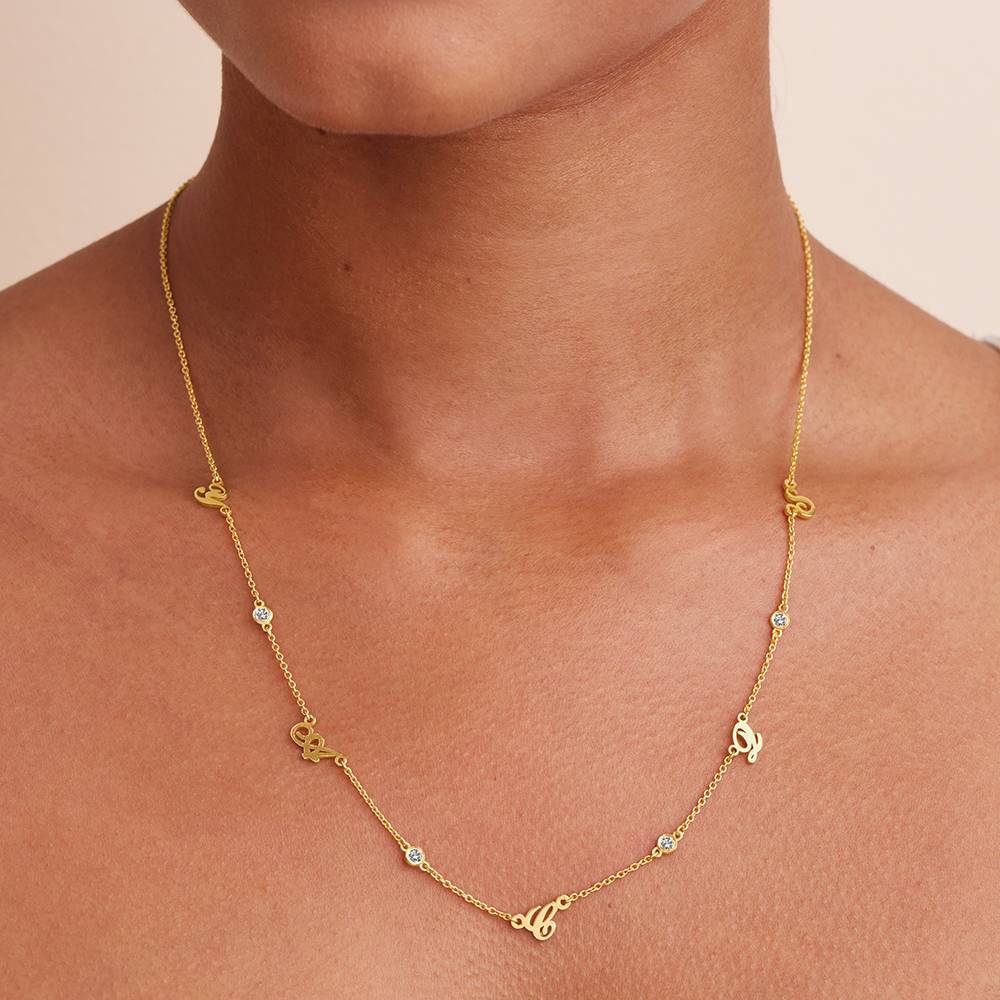 Heritage Multiple Initial Necklace with Diamonds in Gold Plating - Image 4