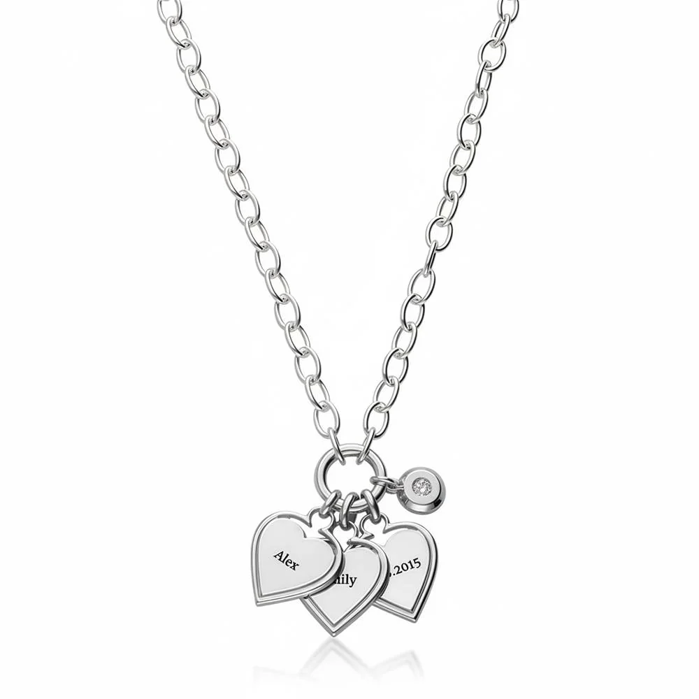 Heart-to-Heart Engravable Necklace in Silver with Diamond